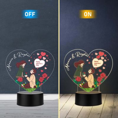 Personalized Happy Valentines Day Gift for Girlfriend Boyfriend Husband Wife Customized with Name Couple Name Led Lamp Gift for Couple Warm White Light